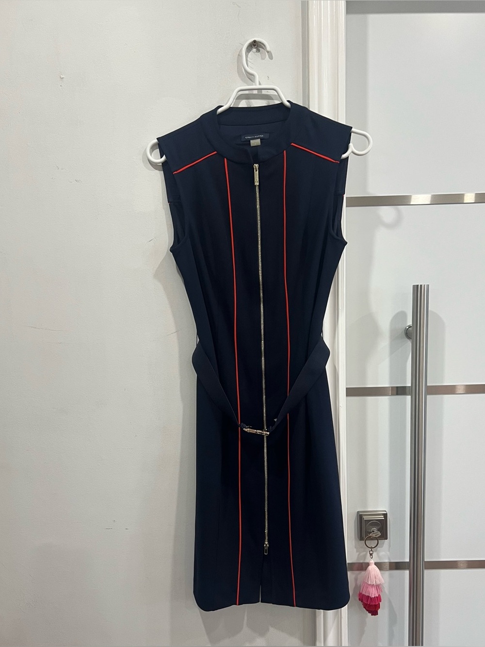 Tommy Hilfiger Navy Mini Dress with Red Piping and Front Zip